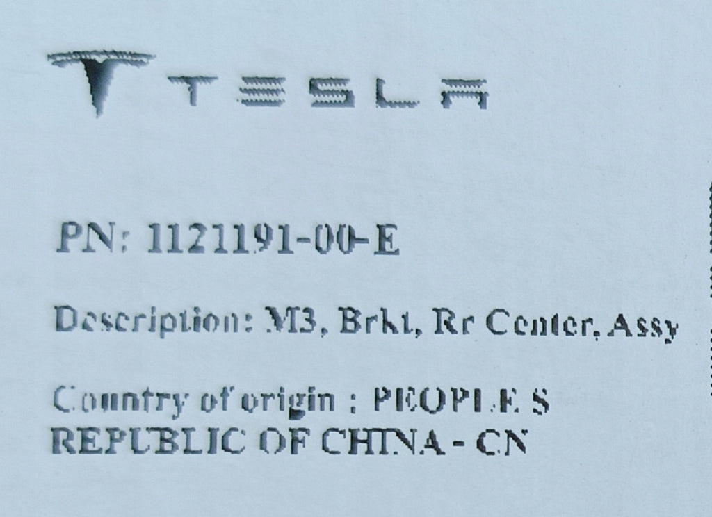 TESLA MODEL 3 M3 - GLEITSTÜCK MITTLERE HALTERUNG HINTEN STOSSFÄNGER NEU 1121191-00-E
