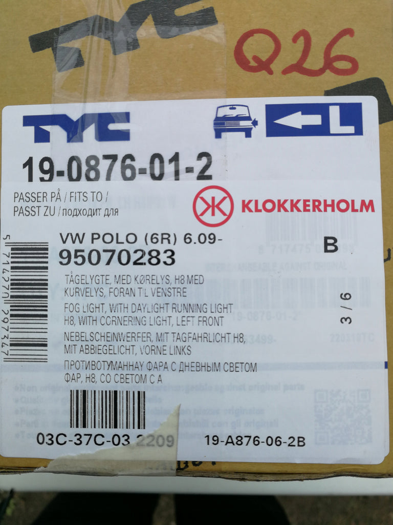 VW POLO V 06.09 LAMPA PRZECIWMGŁOWA HALOGEN TYC