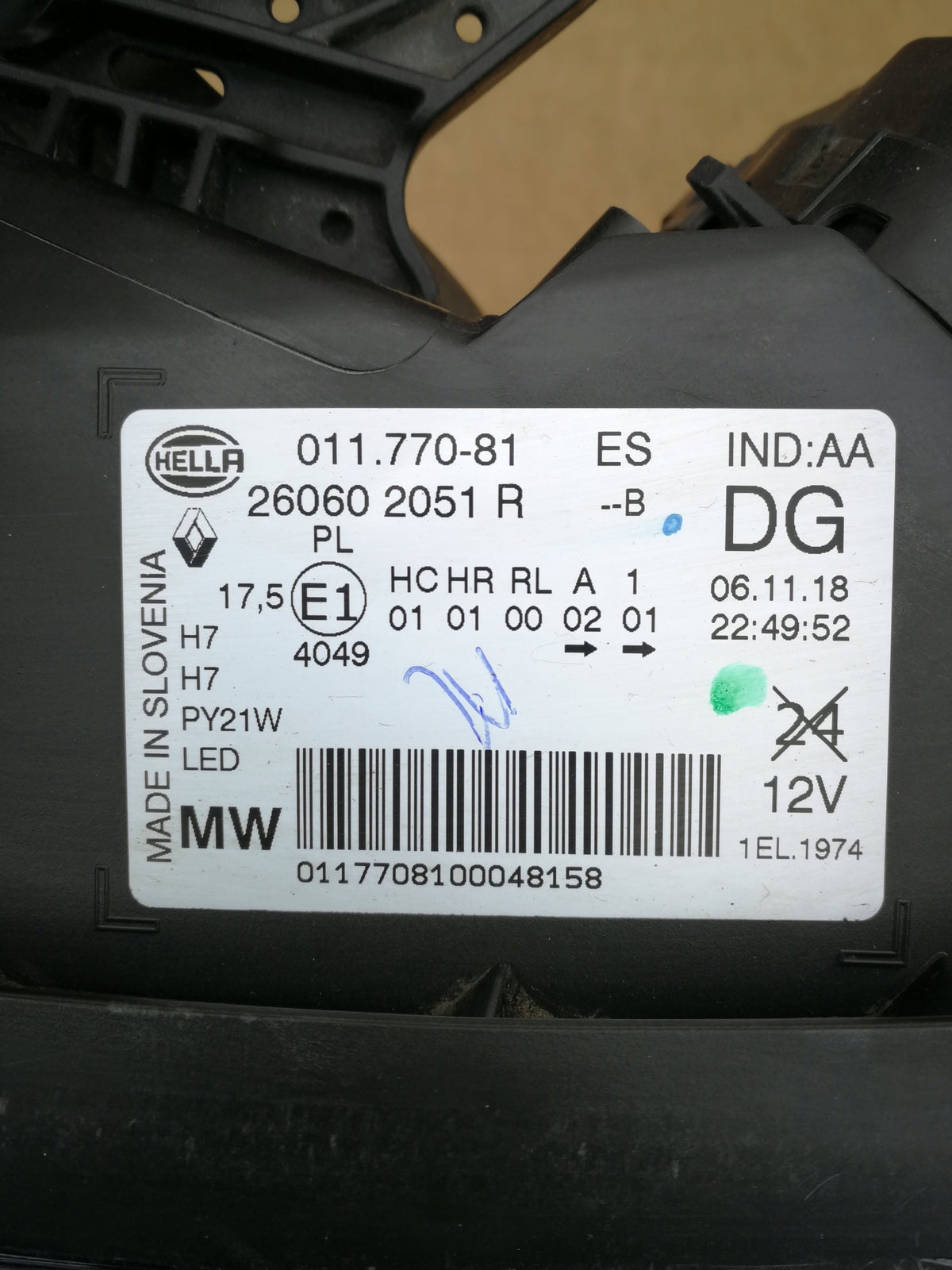 Renault Kadjar Lift 18- Feu Lentille Avant Gauche H7 + LED 260602051R — photo 10 sur 10
