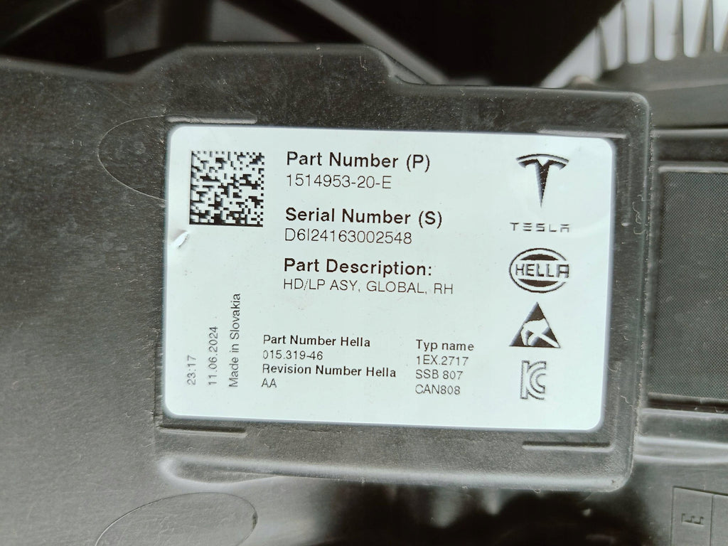 Tesla Model 3 LIFT Y 20- LAMPA PRAWA PRZÓD PRZEDNIA FULL LED 1514953-20-E
