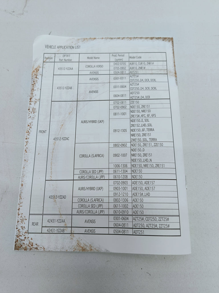 TOYOTA AVENSIS T25 SEDAN KOMBI- TARCZ HAMULCOWA PRZÓD ORYGINAŁ 43512-YZZAB