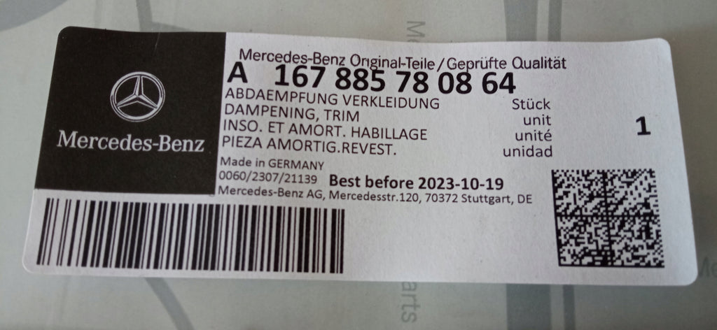 MERCEDES BENZ GLE A167 18- SCHALLDÄMMUNG HINTERE STOSSSTANGENVERKLEIDUNG A167885780864